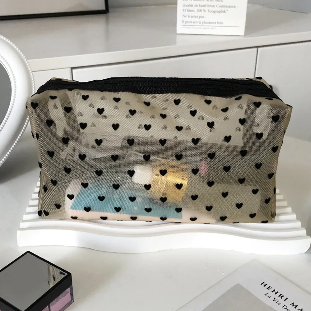5Pcs Love Print Mesh Cosmetic Portable Toiletry Organizer Makeup Bag Multifunction Transparent Women Lipstick Storage_voghion.com
