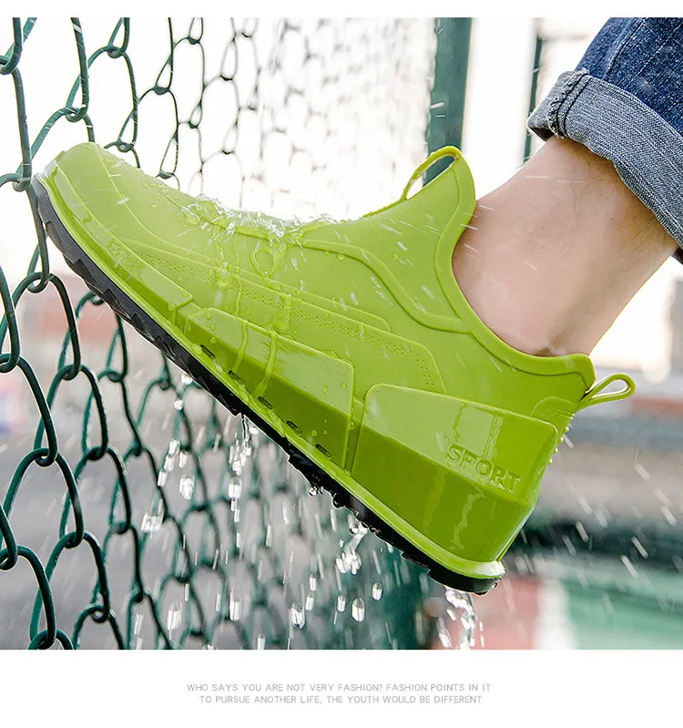 New Men's Tide Short Rain Boots Non-slip Kitchen Takeaway Water Thick-soled Overshoes Fishing Rubber Shoes_voghion.com
