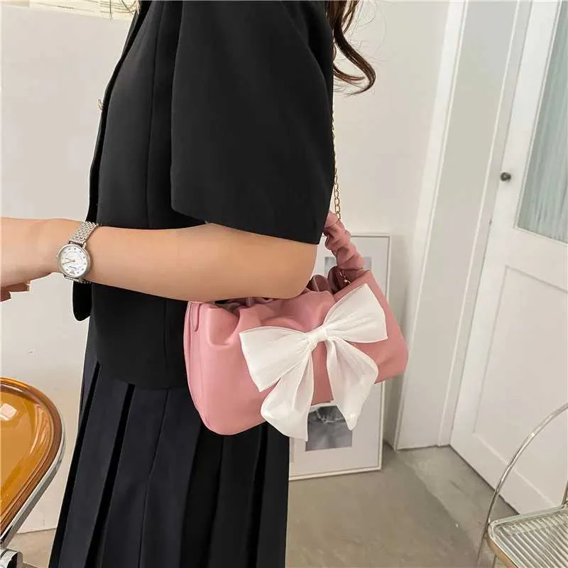 Damen BowKnot Handtasche Mode Kette Schulter Messenger PU Leder Tasche Y241123_voghion.com
