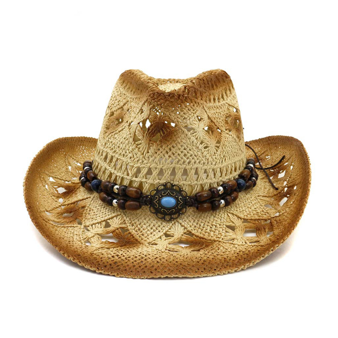 Pălărie de vară pentru bărbați, tricotată, cu paie de viță de vie, stil cowboy, cu protecție solară, pentru pescuit, zonă pitorească_voghion.com