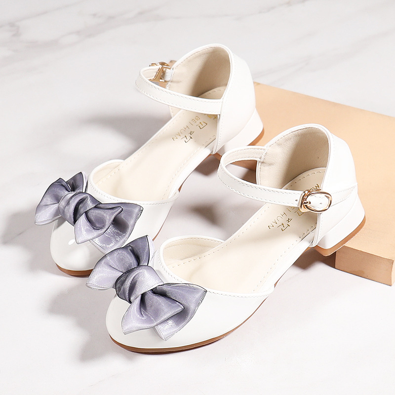 2024 sandali con tacco alto Baotou per ragazze della nuova primavera, scarpe in pelle con fiocco per bambini_voghion.com