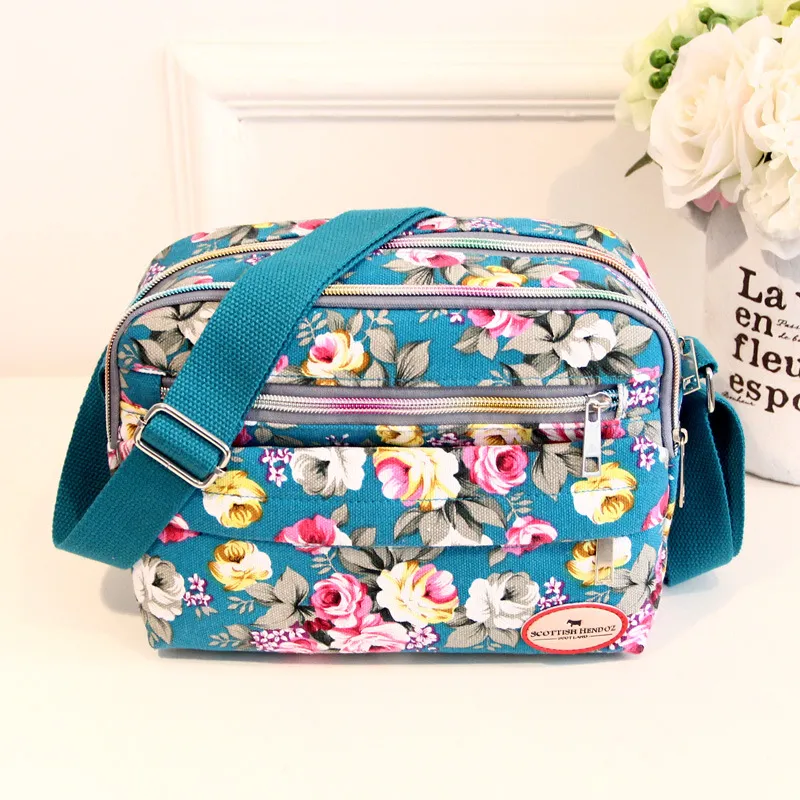 Sacs à main à poches multiples pour femmes, sacoches en toile à bandoulière avec fermeture éclair et imprimé, sac à bandoulière vintage_voghion.com