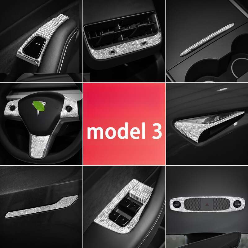 Potrivit pentru modificările interioare ale modelului Tesla, volan, mâner ușă, autocolant decorativ cu diamant pentru sigla mașinii_voghion.com
