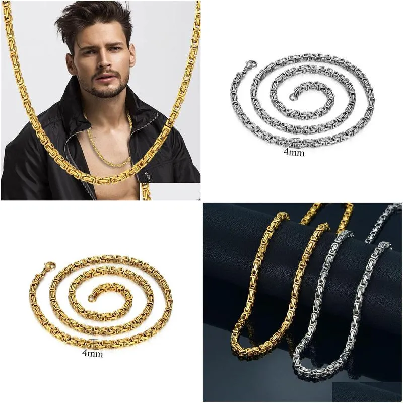 Men's Byzantine Chain Necklace In 14k Gold - Classic Gold Style_voghion.com