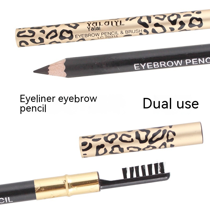 Schéinheets Leopardendruck Bleistift mat Wenkbrauepinsel Kënschtler waasserdicht a net ausschmierend Make-up Ufänger Kosmetik_voghion.com