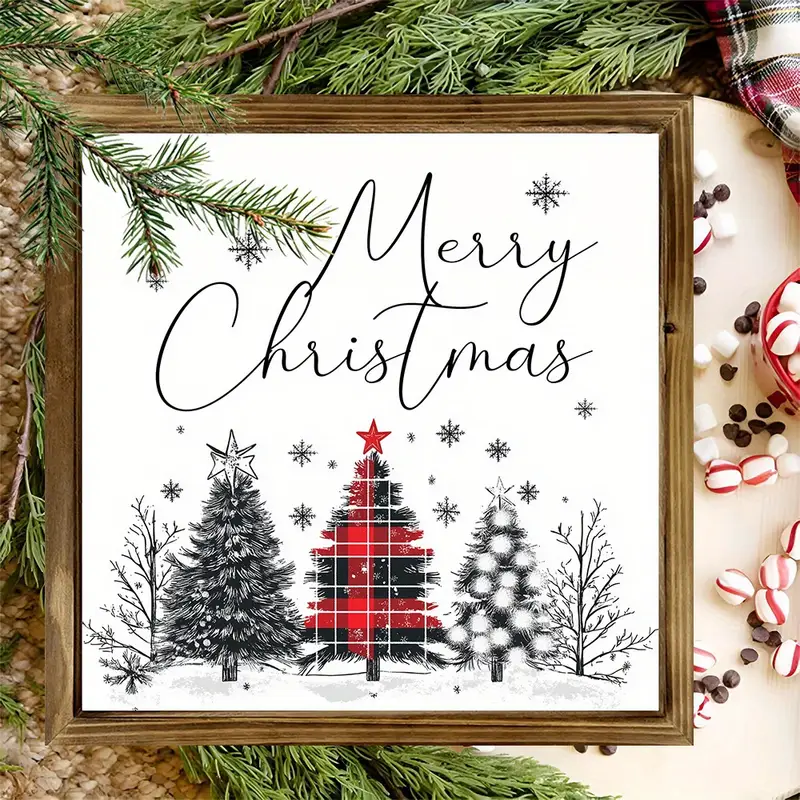 20x20 cm rustik träskylt med texten "God Jul" - julgransdekoration för vardagsrum/sovrum, lätt och polerad, juldekoration_voghion.com