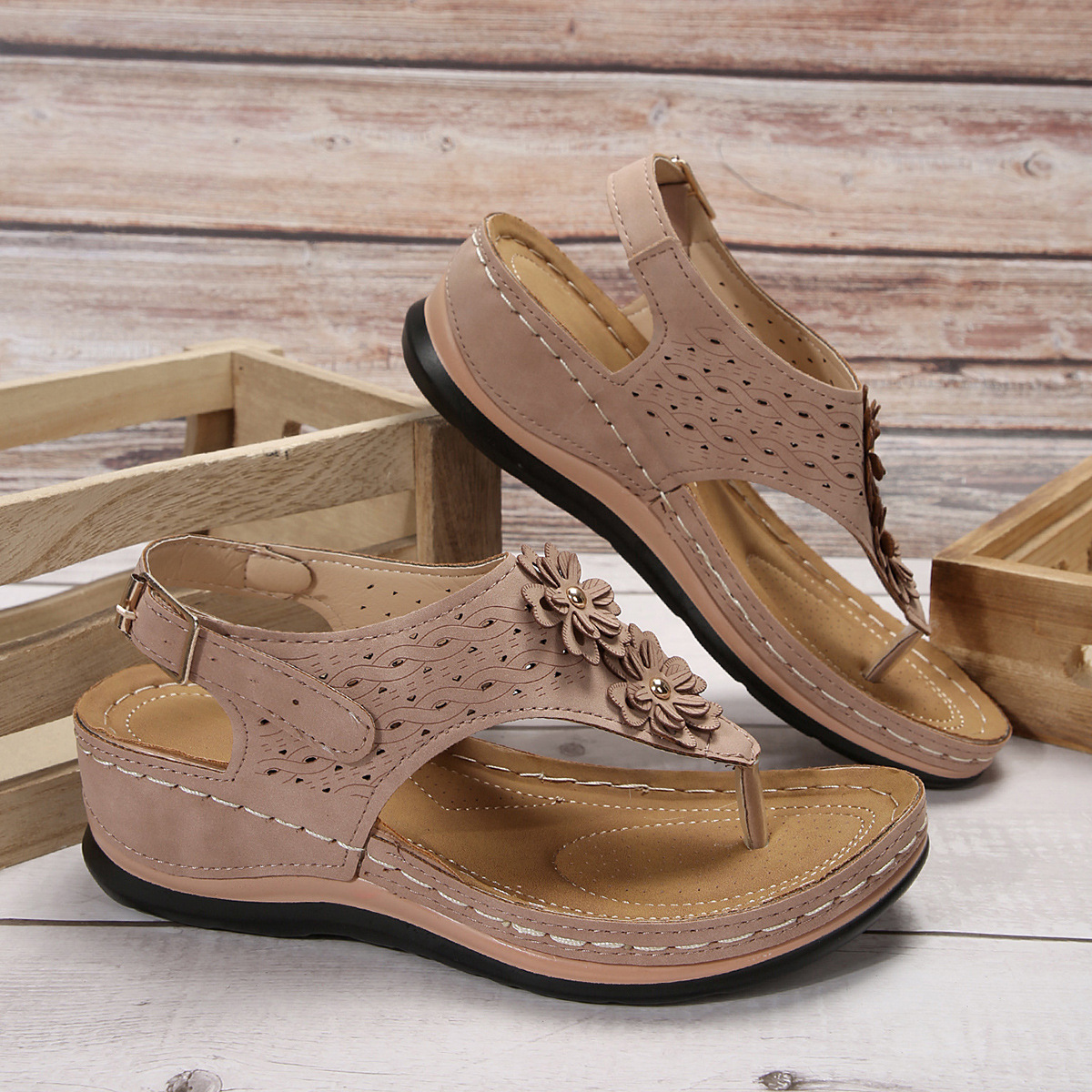 Flat Sandals For Women Herringbone Style Summer Rubber Sole_voghion.com