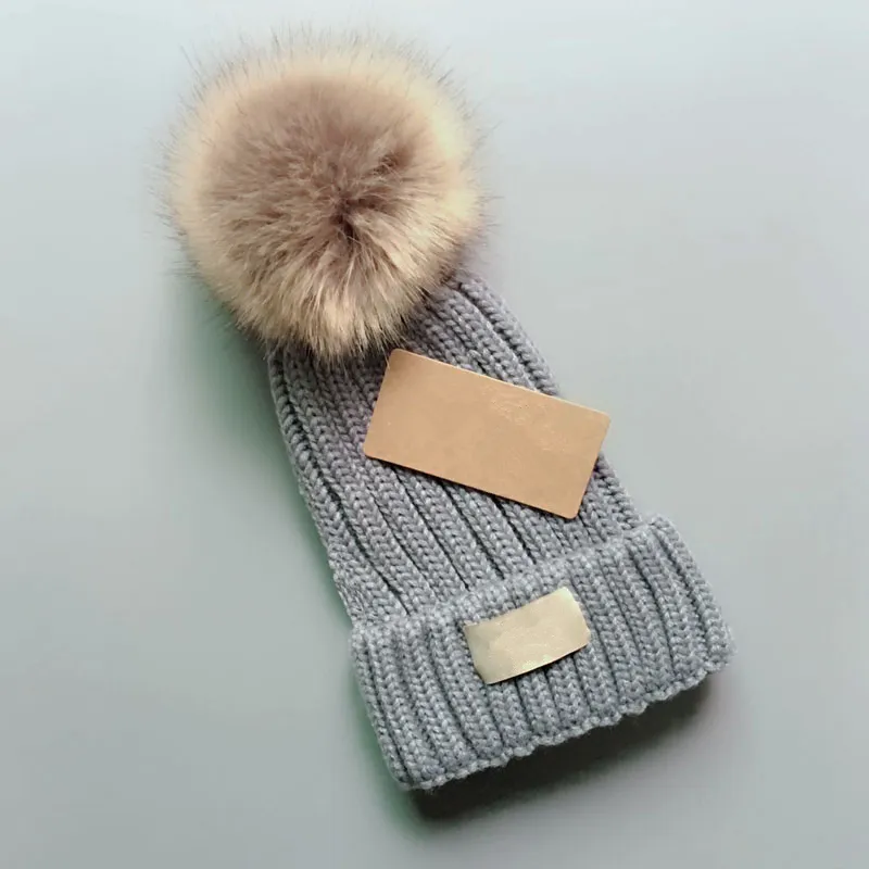 Fur Pom Poms Kid Hat Fashion Winter Hats For Kids Caps Baby Solid Color Designer Knitted Beanies Adult And Child Size_voghion.com