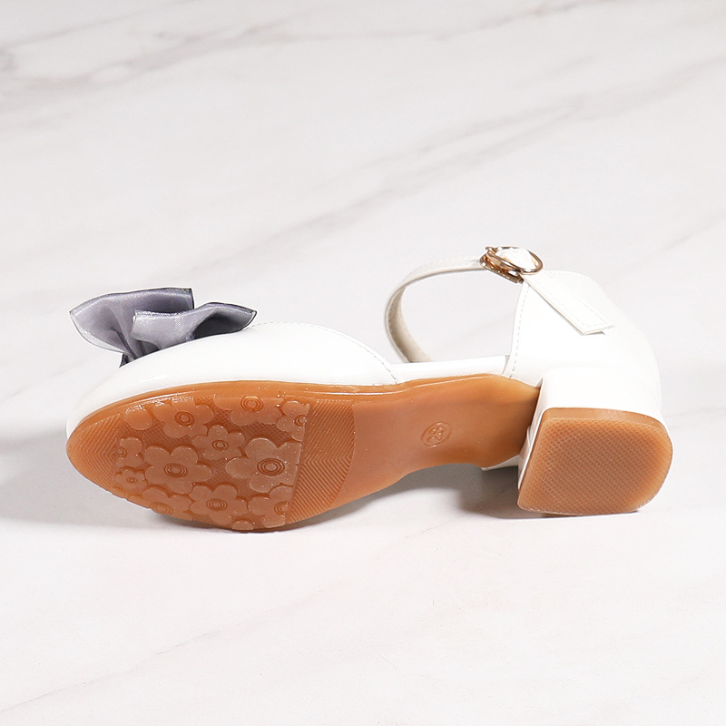 2024 sandali con tacco alto Baotou per ragazze della nuova primavera, scarpe in pelle con fiocco per bambini_voghion.com