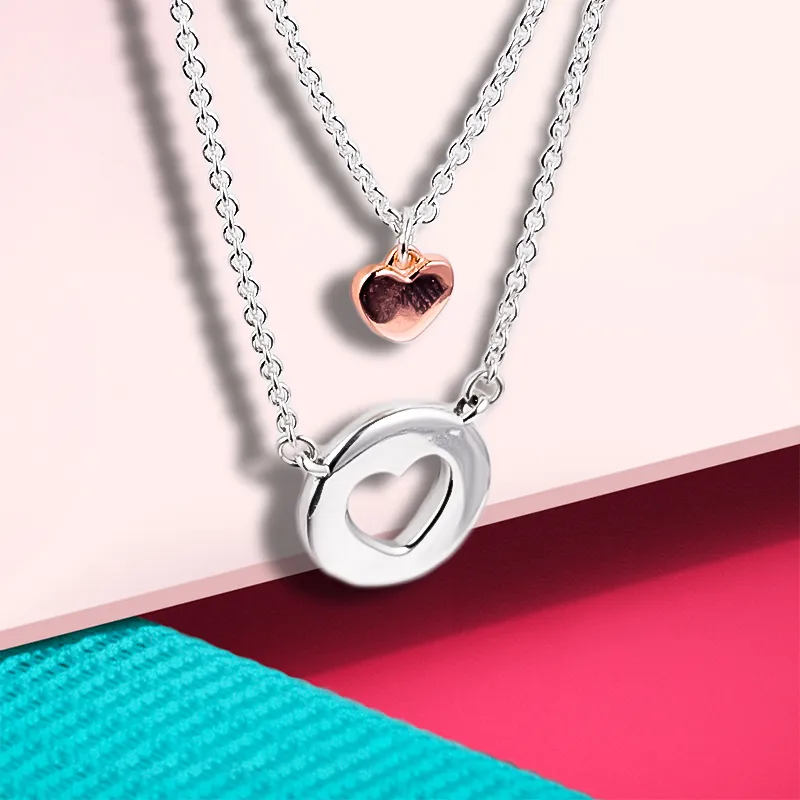 Chains Authentic Sterling Sier Jewelry Layered Heart Necklace_voghion.com