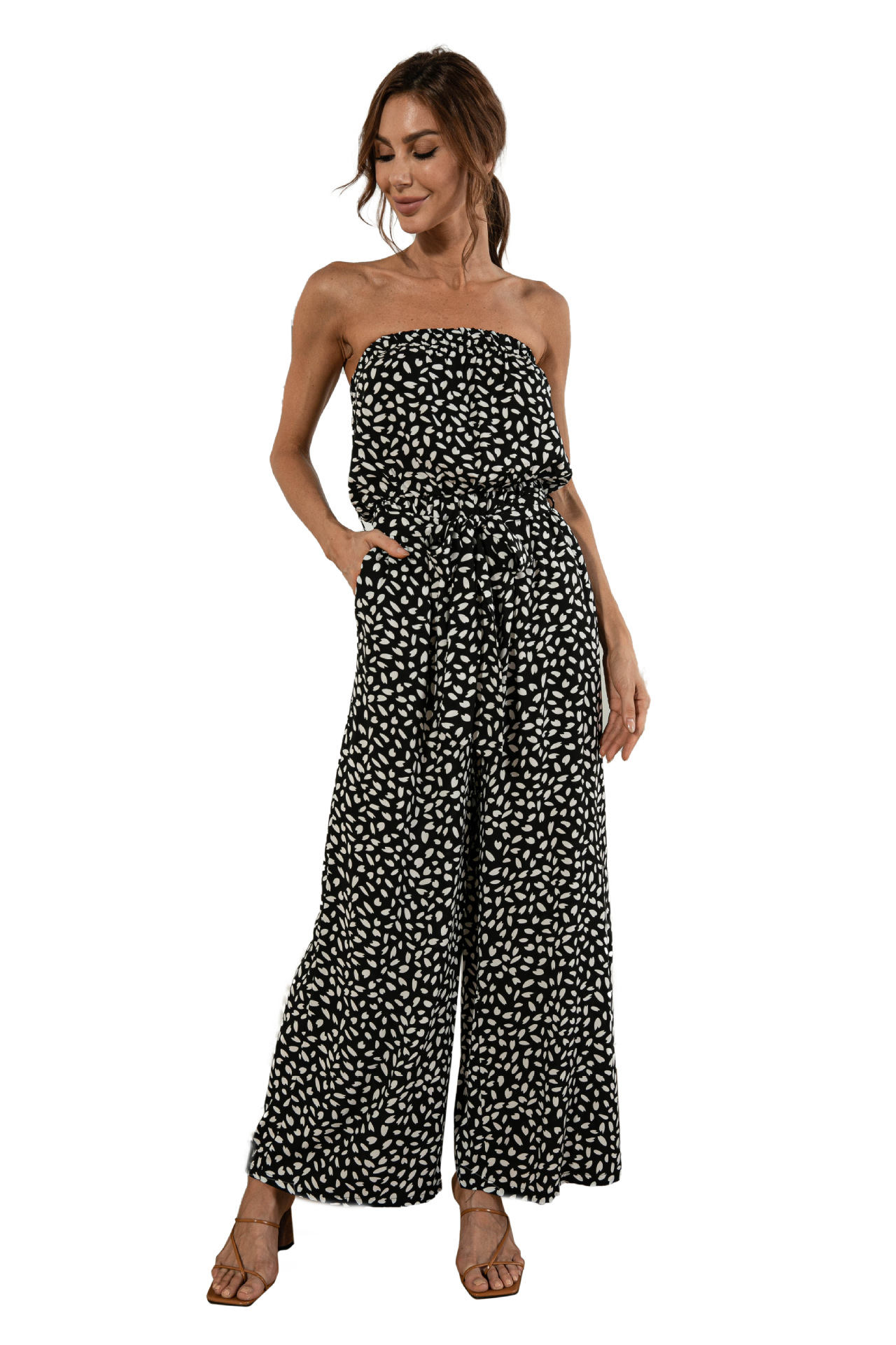 Nuevos productos de verano para mujer, nuevo mono de pierna ancha con cordones y estampado de lunares en forma de corazón y top de tubo sexy_voghion.com