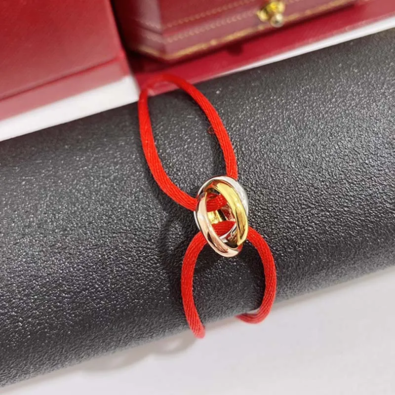 Damenschmuck Designer Gold Frau 316L Edelstahl Trinity Ring String drei Ringe Handschlaufe Sier Armband Design_voghion.com