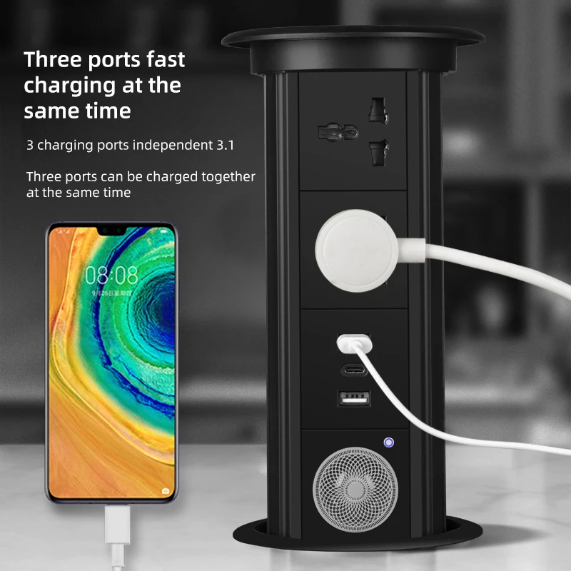 Automatic Pop Up Socket EU UK US Universal Standard Plug Adapter USB Type-c Bluetooth Audio Lift Smart Home Appliance_voghion.com