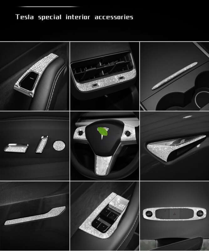 Potrivit pentru modificările interioare ale modelului Tesla, volan, mâner ușă, autocolant decorativ cu diamant pentru sigla mașinii_voghion.com