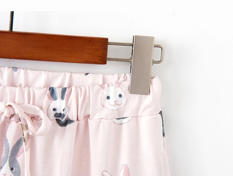 Nachtwäsche für Damen Pyjama für Damen, kurzärmelige Hose mit Cartoon-Katze und Kaninchen-Motiv, Heimanzug_voghion.com