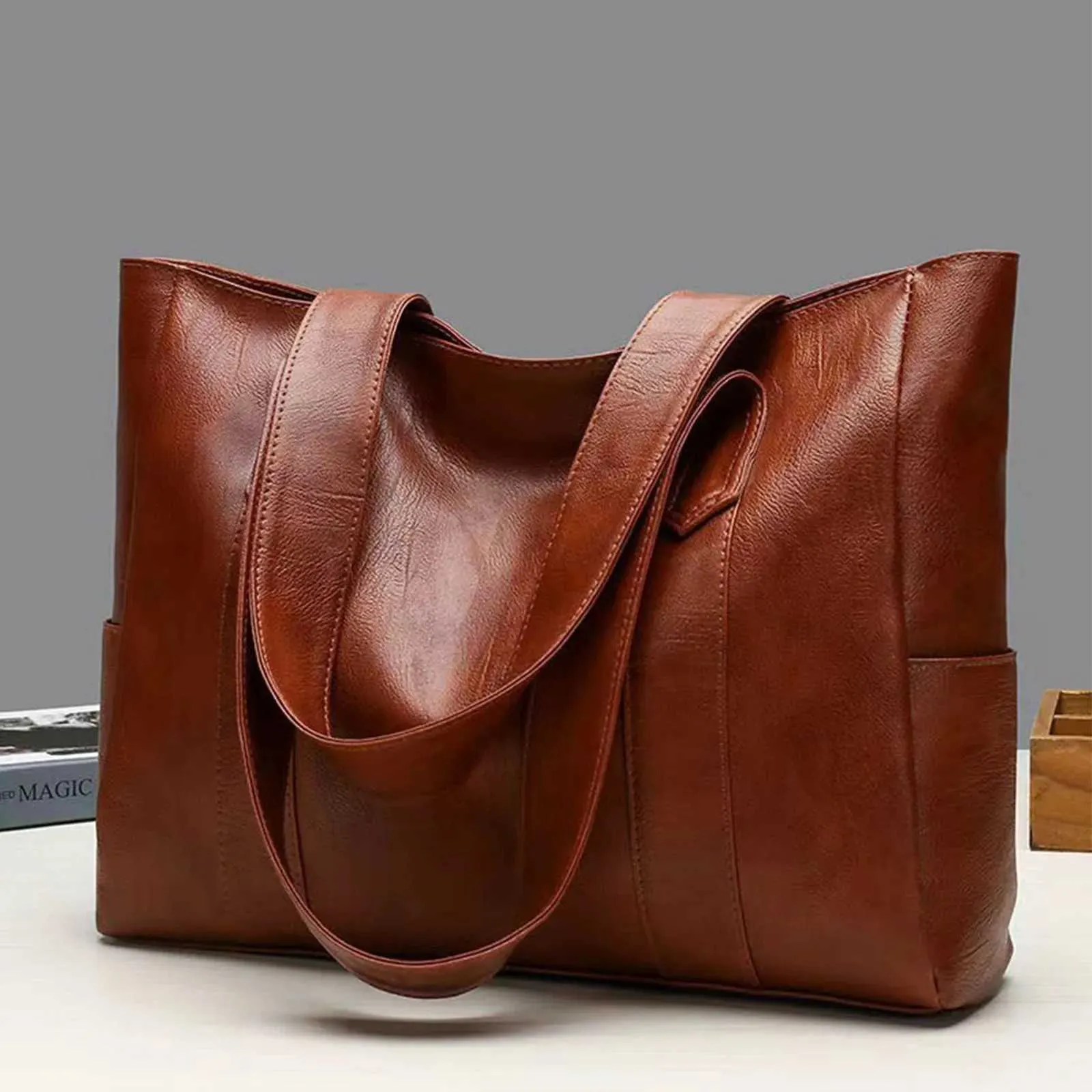 Dámská univerzální nákupní kabelka Sac Bolsa Feminina z voskované kůže, jednoduchá, s dvojitým popruhem, model 2024_voghion.com