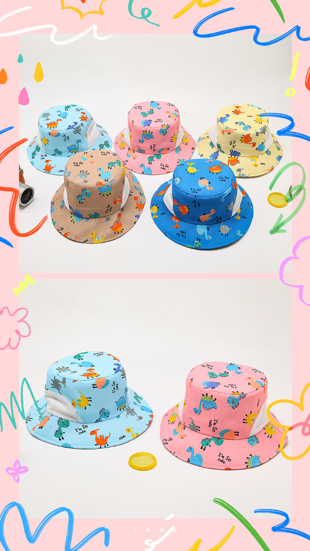 Chapeau de pêcheur pour enfants, printemps et été, dessin animé dinosaure, nouveau chapeau de soleil pour sports de plein air, chapeau pour garçons et filles, vente en gros_voghion.com