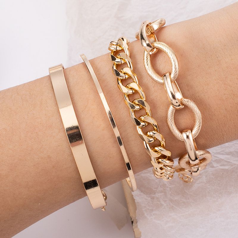 Nouvelle combinaison de bracelets à ouverture large en or, à la mode et simples, 4 pièces_voghion.com