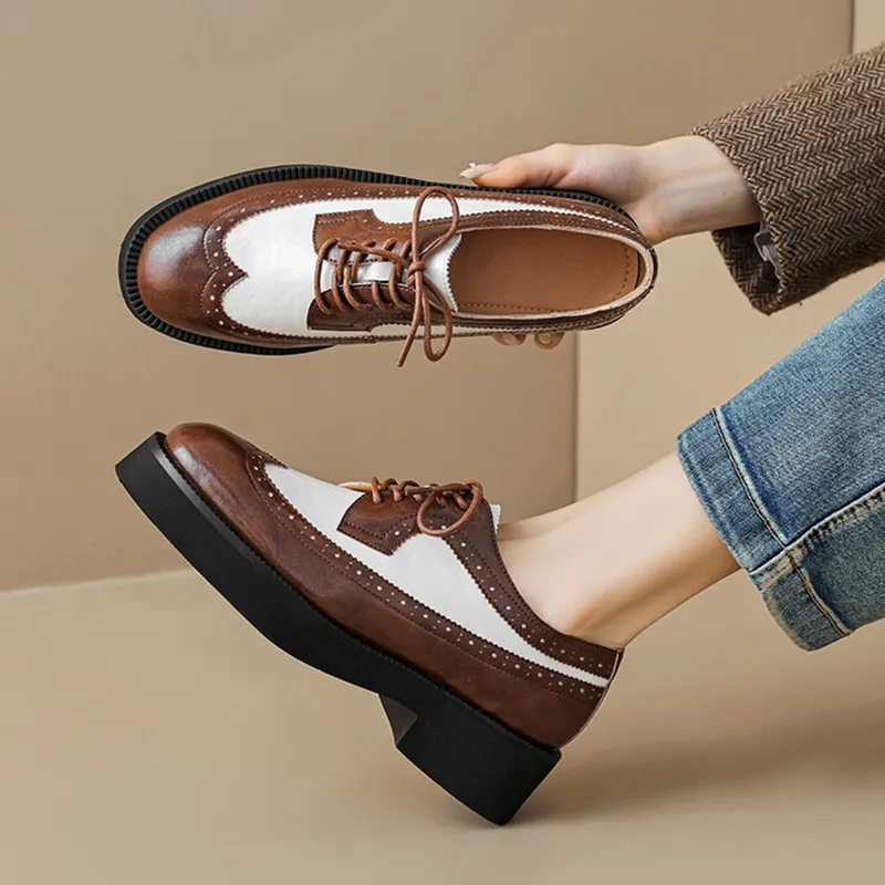 Spring/Autumn NEW Pumps Round Toe Thick Heel Split Leather For Women Retro Mixed Colors Oxfords Platform Shoes Eaa0 Oxds_voghion.com