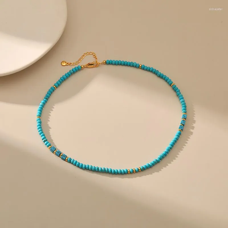 Collier de perles turquoise irrégulières faites à la main pour femmes, chaîne porte-bonheur en forme d'épis de blé dorés, bijoux rétro_voghion.com