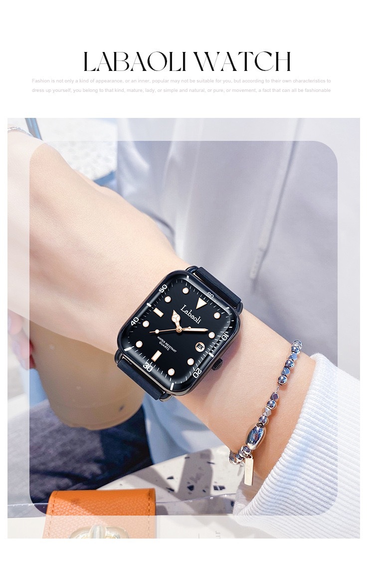 Labaoli New Scale avec calendrier carré montre pour femme, montre polyvalente décontractée_voghion.com