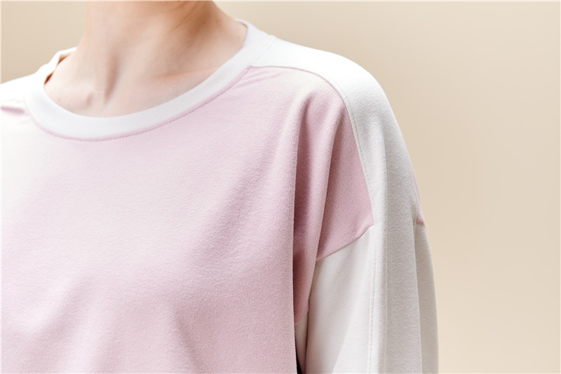 Pigiama da donna con scollo tondo, colore testa a contrasto, caldo e morbido set da indossare per la casa_voghion.com