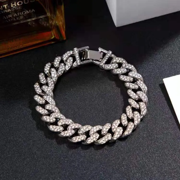Chaînes Hip Hop Diamant Clouté Chaîne Cubaine Collier Avec Personnalité Exagérée Bracelet De Mode Pull Bijoux Cadeau_voghion.com