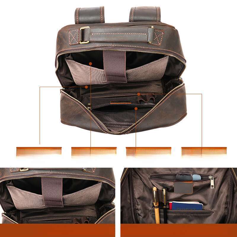 Genuine Running Backpack, Large Capacity Cowhide Leather Travel Bag, Men's_voghion.com
