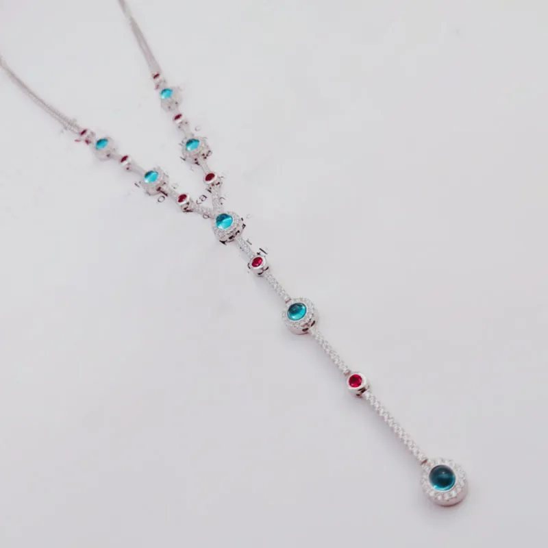 Chains Real Sterling Sier Multicolor Stones Candy Long Necklace Adjustable Chain Women Fashion Party Jewelry_voghion.com