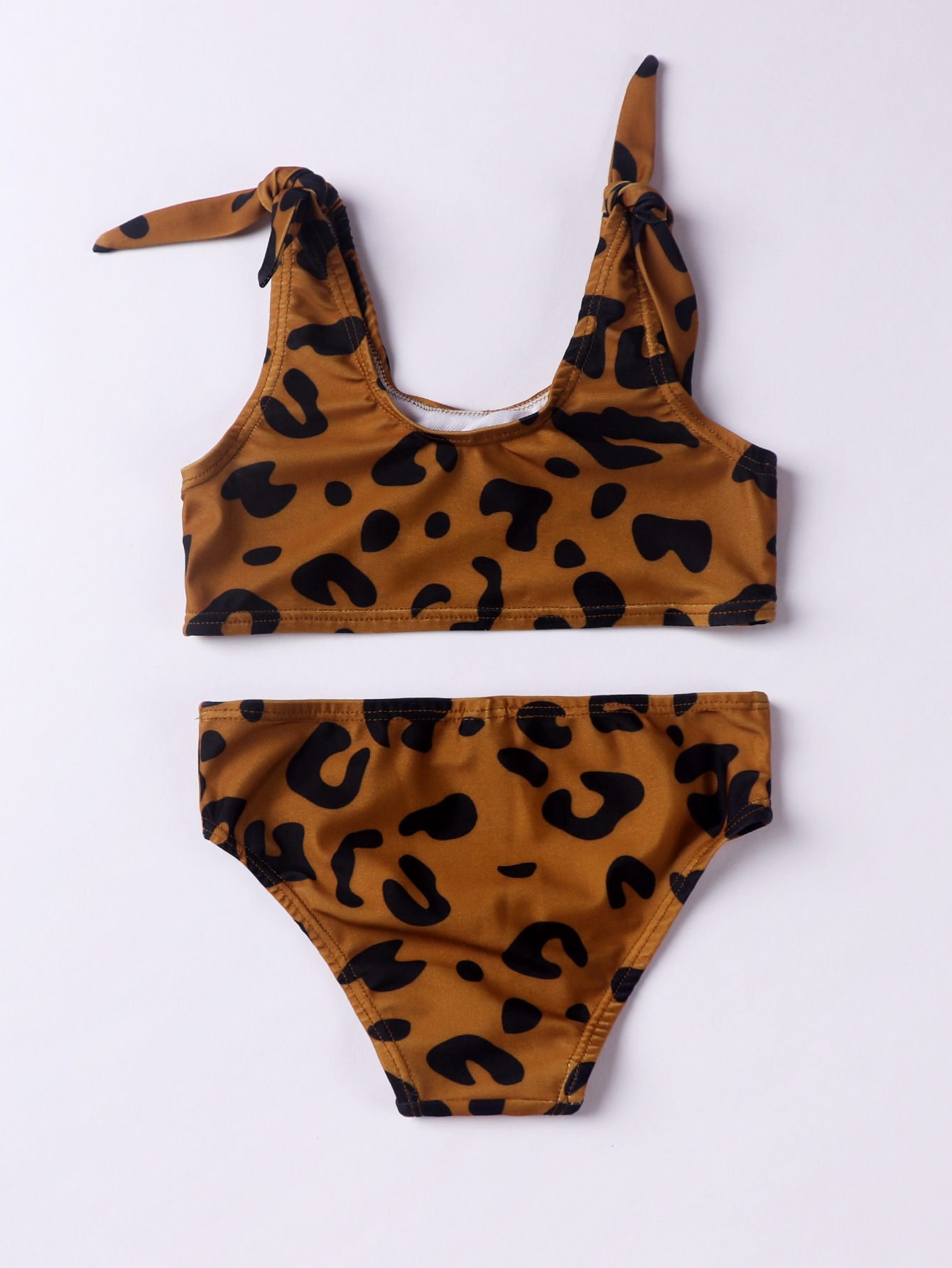 Maillot de bain deux pièces imprimé léopard Mother&Kids Bigkini pour filles, grands et petits enfants_voghion.com