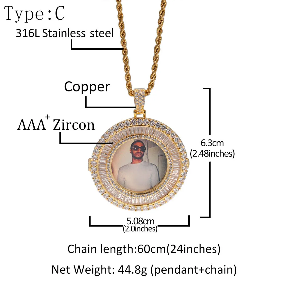 8 Styles Fine Quality Custom Photo Pendant Necklace Cubic Zircon Hip Hop Personalized DIY Picture Jewelry Bijoux_voghion.com