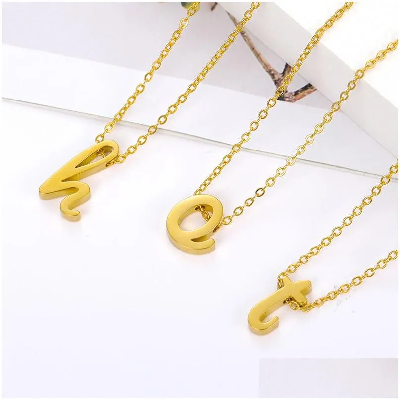 Pendant Necklaces Vintage Tiny Initial Letter For Women Stainless Steel Old English Necklace Birthday Gothic Jewelry_voghion.com