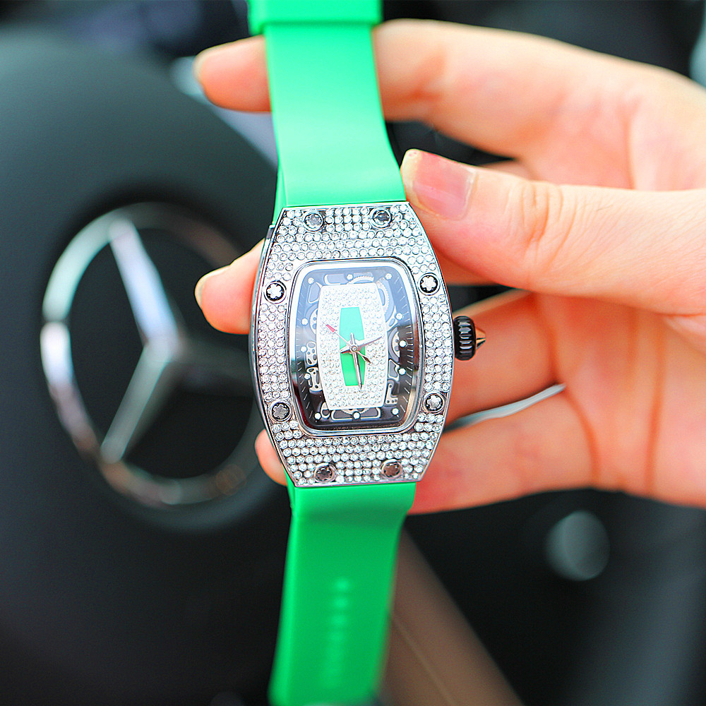Riicht Moudetrend Nei Damen Wäin Eemer Mikro Nuecht Glühende Voll Diamant Silikonband Waasserdicht Quartz Auer_voghion.com