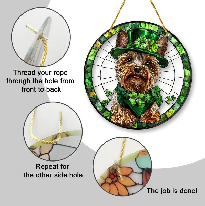 8x8in Clover & Yorkie Suncatcher - Διακόσμηση παραθύρου του St._voghion.com