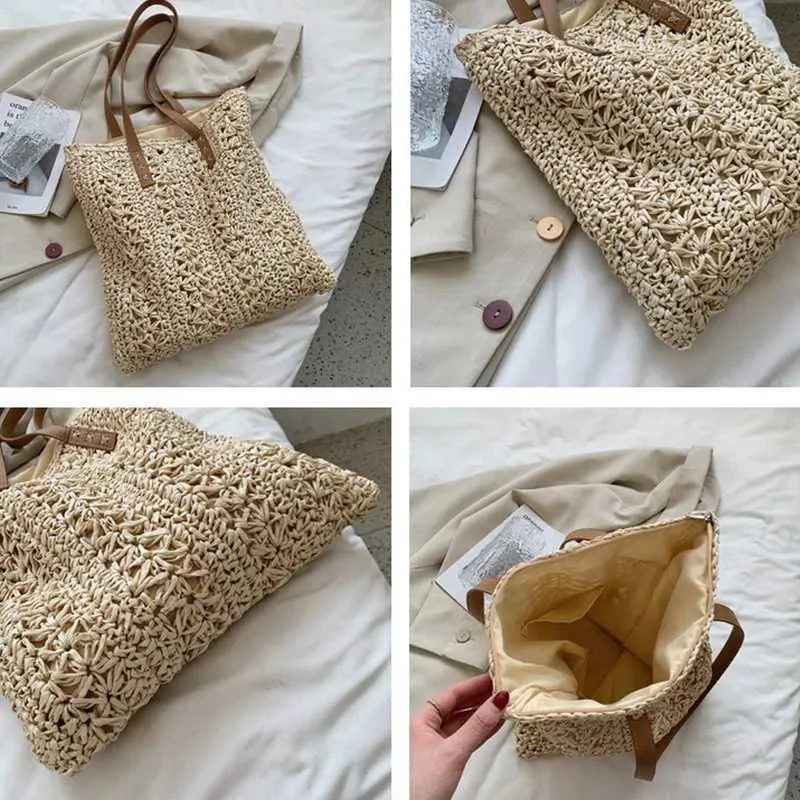 Fashion turf large capacity shoulder shopping bag womens vacation beach wallet Bohemian ragtan knitted handbag Y241011_voghion.com
