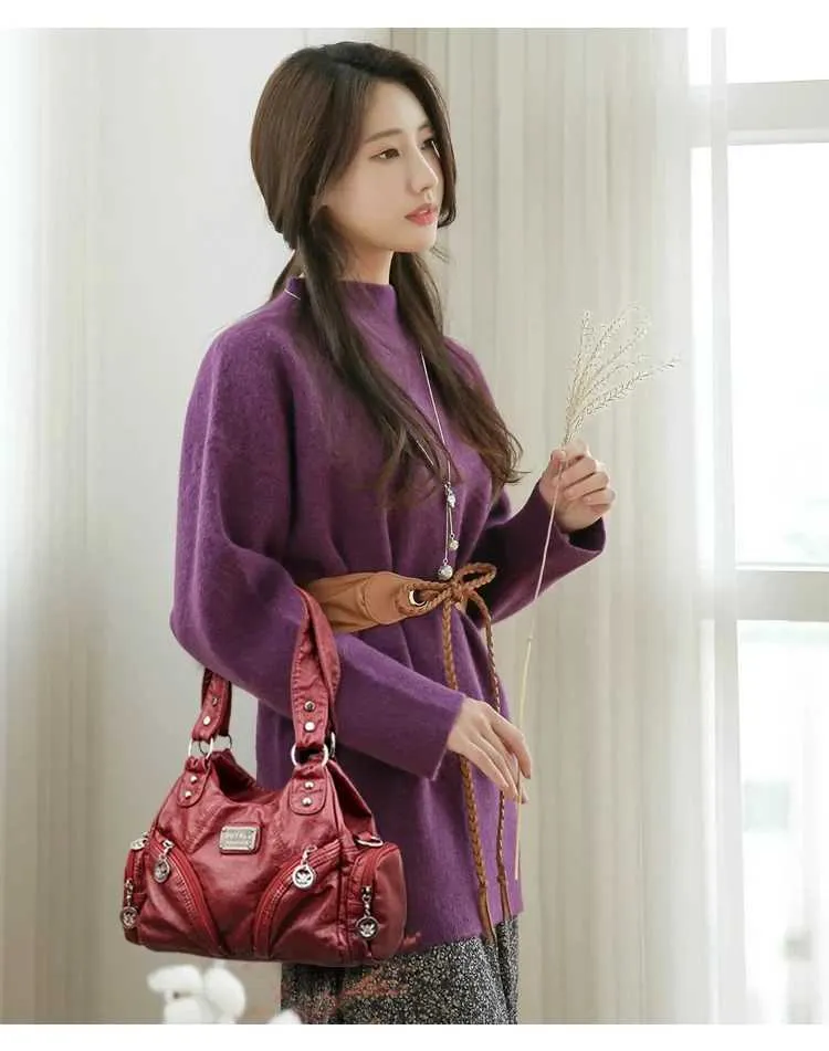Black Shoulder Bag For Women Mini Motorcycle Style Handbag_voghion.com