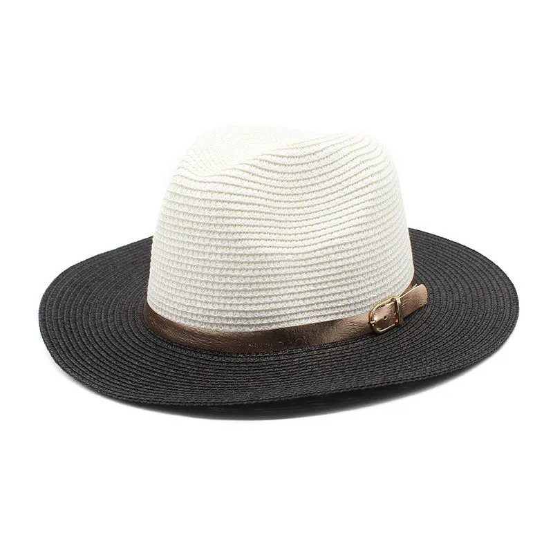 Women's Panama Straw Hat Two-tone Sun Protection Summer Beach_voghion.com