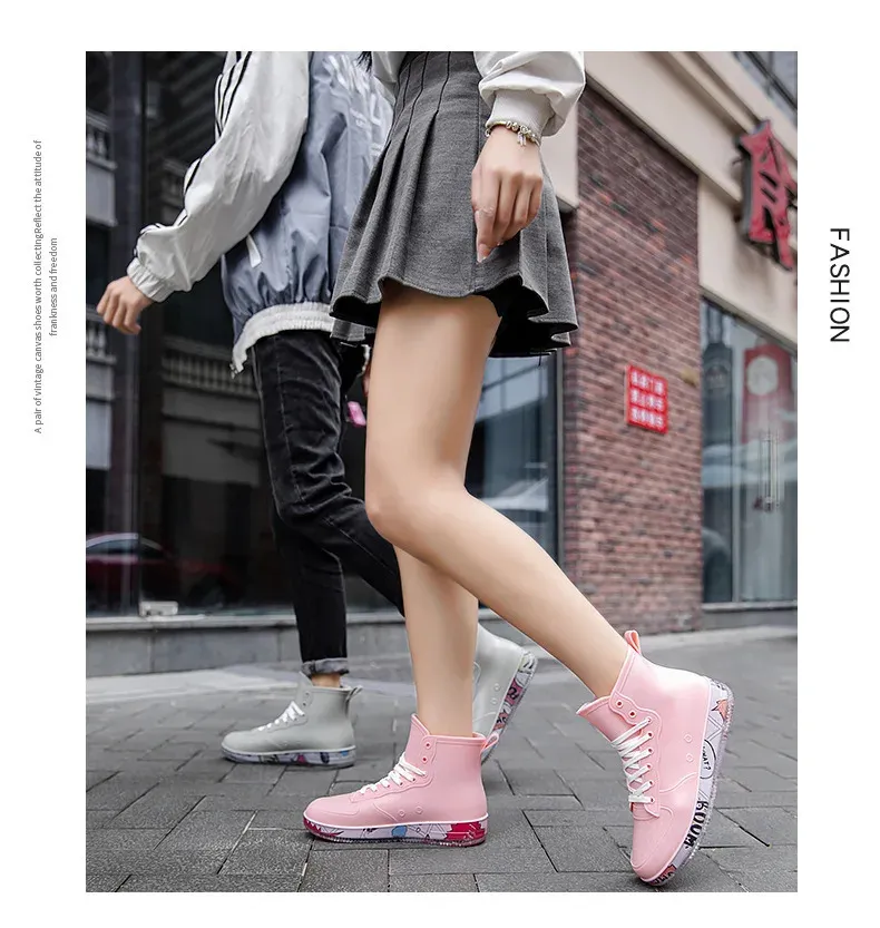 Bottes de pluie tendance pour hommes, couleur chair, anti-salissures, chaussures de travail, de pêche, en caoutchouc, imperméables et durables, baskets pour hommes 240621_voghion.com