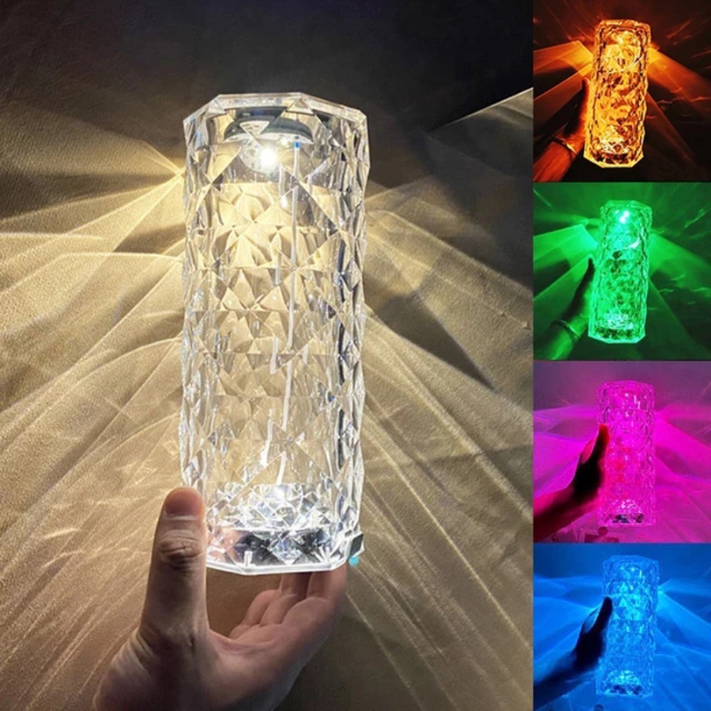 LED Crystal Table Bedroom Atmosphere Lamp Rose Projector USB Touch Night Light Decorative Lights for Room Decor_voghion.com