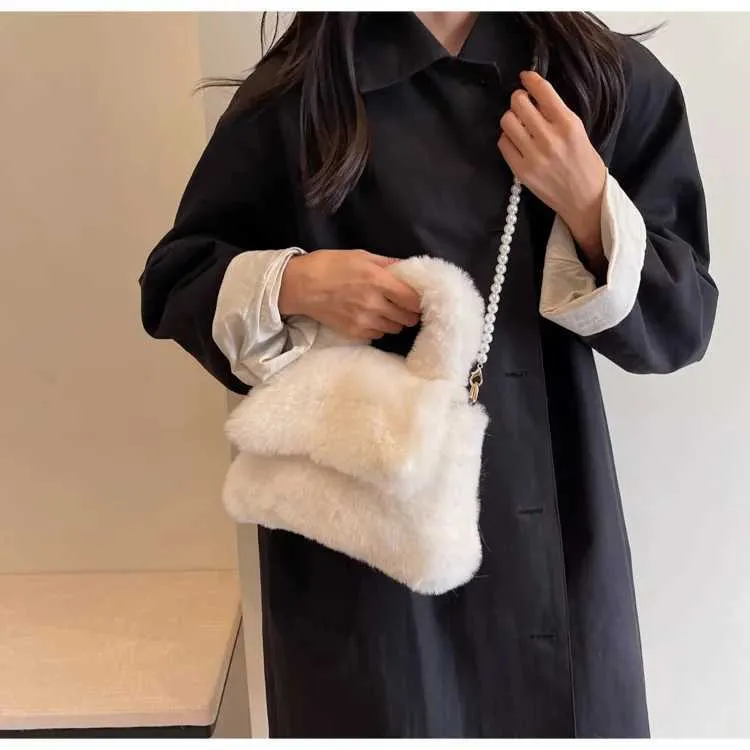 Borsa a mano in peluche donna borsa a tracolla morbida casual_voghion.com