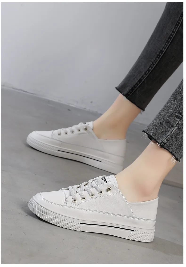 Genuine Leather Flat Bottomed Lightweight Small White With Mesh For Breathability Comfort Casual Board Shoes_voghion.com
