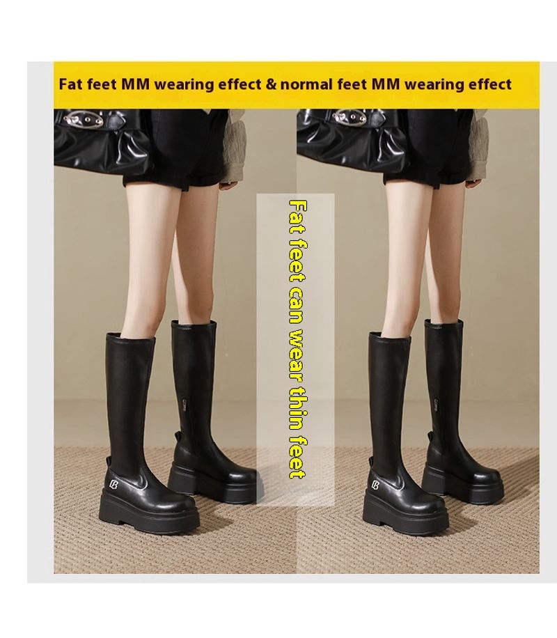 Dikke mm lang voor dames, elastische smalle grote taille hoge buis ridderlaarzen, dikke been oversized dameslaarzen_voghion.com