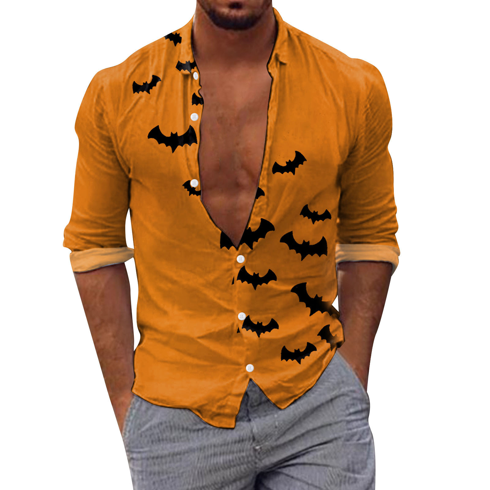 Maglietta da spiaggia ampia con stampa floreale in 3D, a maniche lunghe, da uomo, taglia USA, Halloween_voghion.com