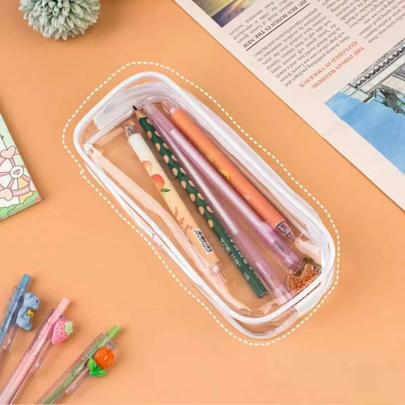 Trousse à crayons transparente et étanche pour femmes, accessoires de voyage à fermeture éclair pour filles, garçons, étudiants, pinceaux de maquillage, sac Y241023_voghion.com