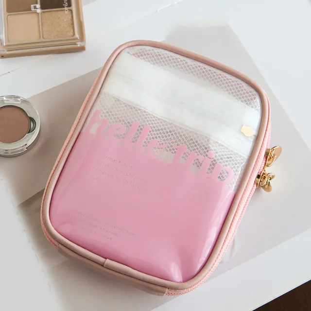 Mini trousse de voyage transparente Portbale, petite trousse de maquillage mignonne, trousse de toilette à fermeture éclair, pochette de rangement pour femmes_voghion.com