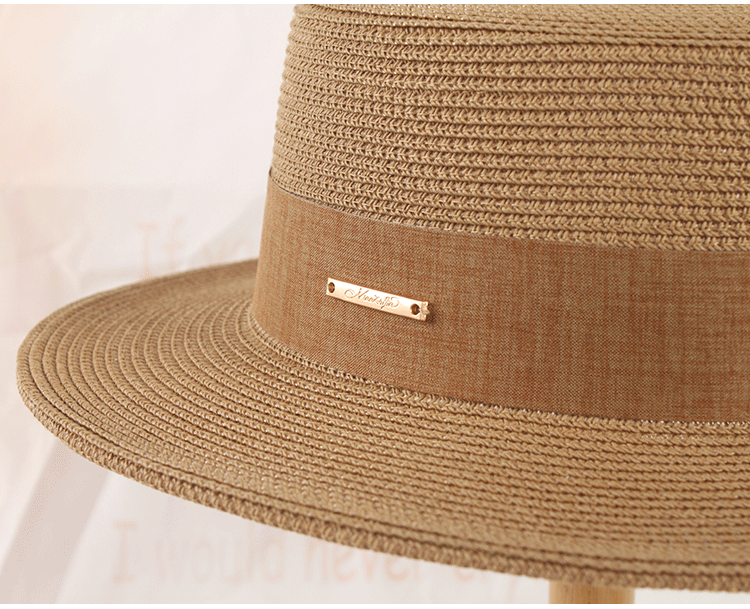 Cappello estivo coreano in paglia, cappello elegante con parte superiore piatta, cappello parasole per le vacanze, cappello casual semplice e versatile francese, per ragazze_voghion.com