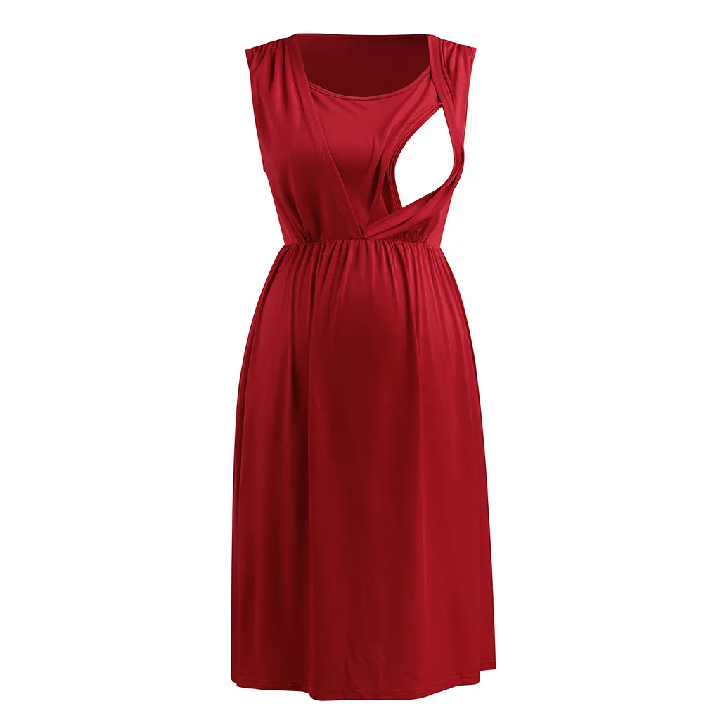 Robes de maternité 2024 col rond robe sans manches à la mode femmes enceintes vêtements allaitement grossesse Q06201_voghion.com