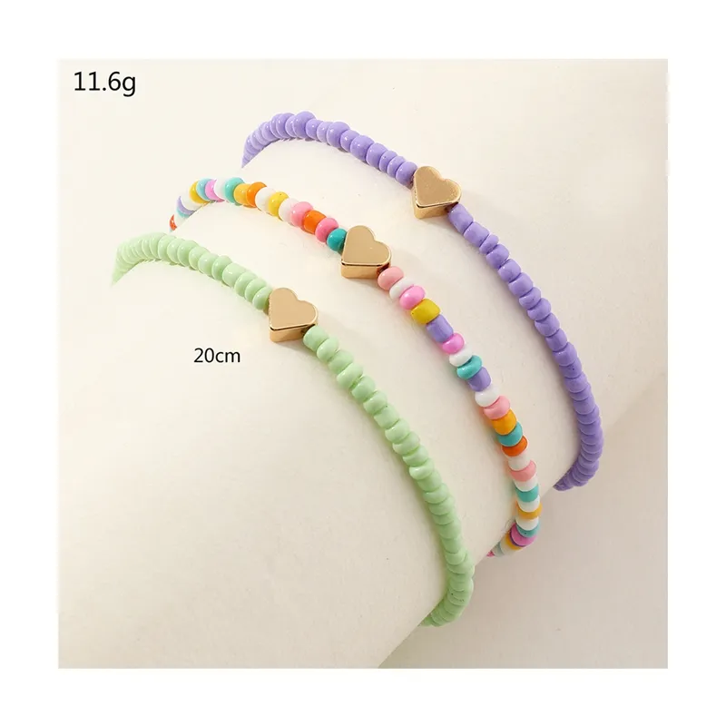 Fußkettchen Herz für Frauen Mädchen Fußschmuck Boho Perlen Urlaub Strand Barfußsandalen Armband am Bein Knöchel Bunt_voghion.com