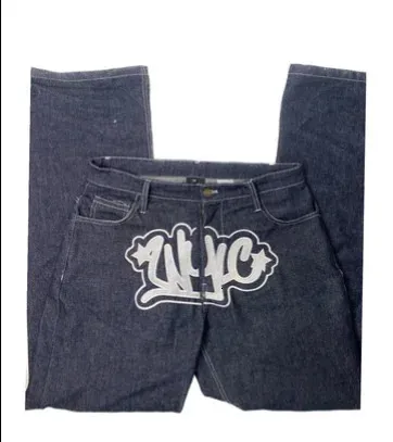Spodnie Baggy Hip Hop Haruku Style Y2k dla mężczyzn szerokie proste czarne nogawki Streetwear Rare Humans Jeans 231220_voghion.com