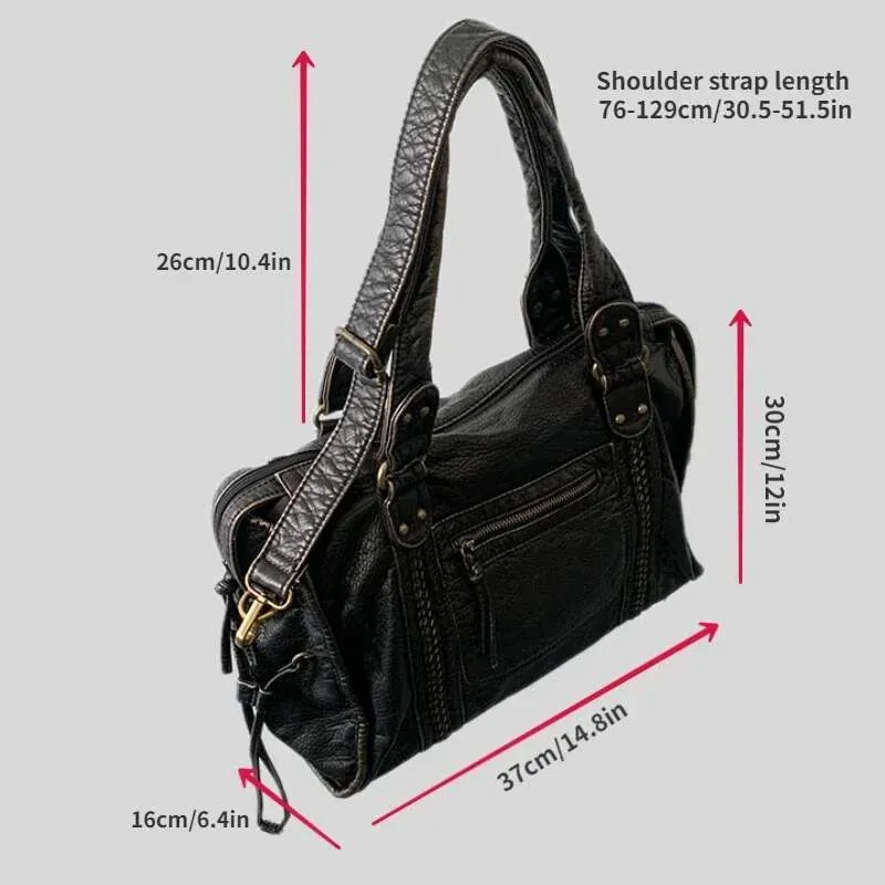 Sac à bandoulière asymétrique Y2k Spicy Girl en cuir délavé vintage pour moto, grande capacité_voghion.com